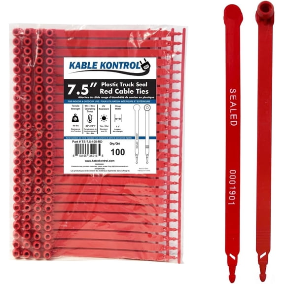 Truck Seals For Trailer Security - 7.5" Inch - 60lbs - 100 pcs - Plastic - Red