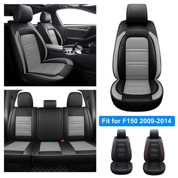 Truck Seat Covers Full Set for Ford F-150 2009-2014 SSV Crew Cab Seat Covers Faux Leather Cushion,Black&Gray