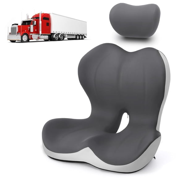 Truck Seat Cushion and Headrest 2-in-1 Set for Driver, Lumbar Support Car Cushions Long Haul Driving, Memory Foam Semi & Big Rig, Ergonomic Relief Back Sciatic Pain