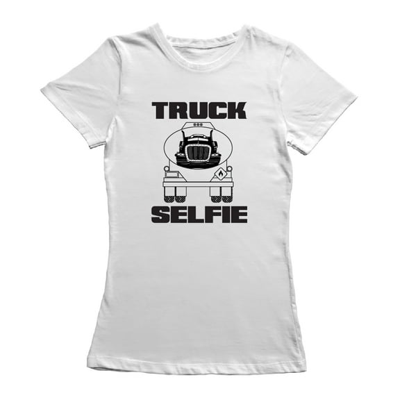 Truck Selfie Graphic Women White T-Shirt, Female x-Large