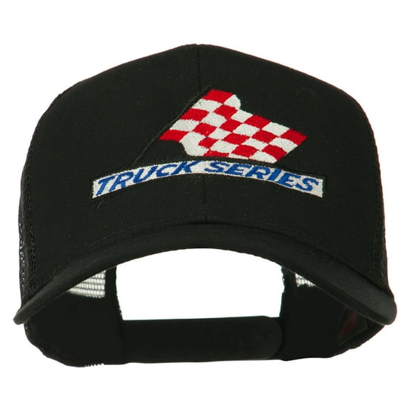 Truck Series Racing Flag Embroidered Mesh Back Cap - Black OSFM
