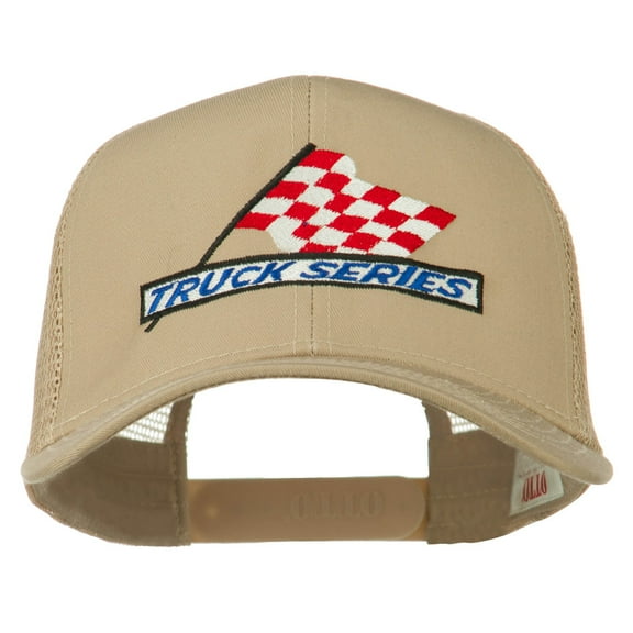 Truck Series Racing Flag Embroidered Mesh Back Cap - Khaki OSFM