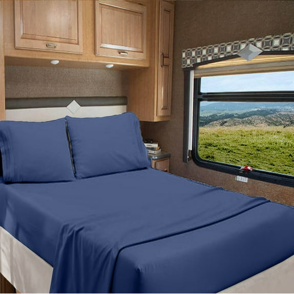 Truck Size 35" X 70" | 800-TC Organic Cotton Sheet Set 12 inch Deep Pockets - Made for RV Motorhome Bunk Bed - Mediterranean Blue Color