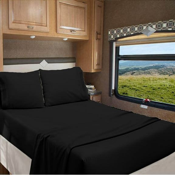 Truck Size 42" X 80" | 800-TC Organic Cotton Sheet Set 10 inch Deep Pockets - Made for RV Motorhome Bunk Bed - Black Color