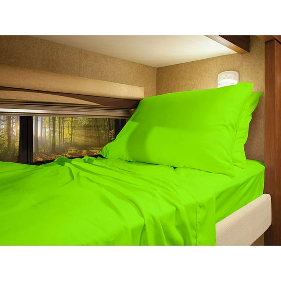 Truck Size 42" X 80" Sheet Set 600 Thread-Count 100% Egyptian Cotton 10-Inch Deep Pockets - Made for RV - Parrot Green Color