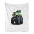 thumbnail image 1 of Truck Soft Flannel Fleece Throw Blanket, Cool Monster Truck Boyhood Dreams Giant Wheels Off Road Vehicle, Cozy Plush for Indoor and Outdoor Use, 70" x 90", Apple Green Dark Taupe, by Ambesonne, 1 of 5