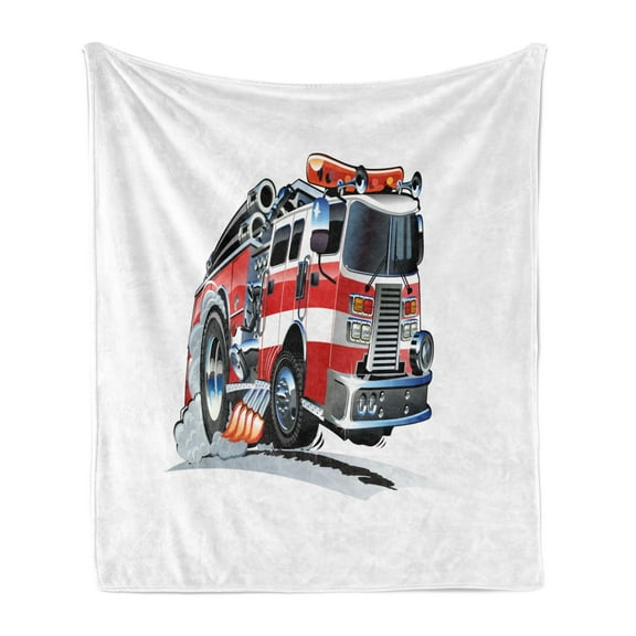 Truck Soft Flannel Fleece Throw Blanket, Security of the Public Themed Speeding Vehicle Department Dangerous Job, Cozy Plush for Indoor and Outdoor Use, 50" x 70", Baby Blue Scarlet, by Ambesonne
