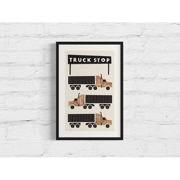 Truck Stop Art Print Semi Truck Boys Transportation Art, Stretched Canvas 12x16in