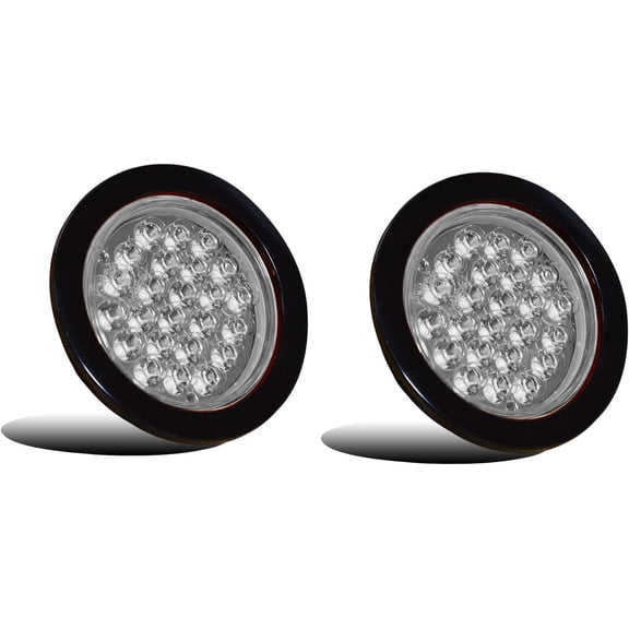 Truck Tail Lights 4 Round 24V DC Trailer Tail Light 2PCS 24LED White Black Rubber Ring Waterproof Backup Reverse Tail Lights for Truck Van Lorry Camper Boat,Bus, Lorry, Truck, Trailer