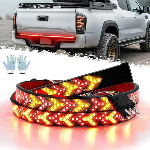 Truck Tailgate Strip Light LED Bar Signal Break Reverse, Arrow Design Turn Signal Strip, Red & Amber Sequential Lighting, Waterproof Flexible Tailgate Light for Car (Pickup truck head,100cm)