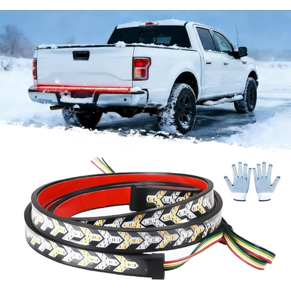 Truck Tailgate Strip Light LED Bar Signal Break Reverse, Arrow Design Turn Signal Strip, Red & Amber Sequential Lighting, Waterproof Flexible Tailgate Light for Car