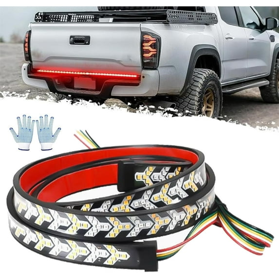 Truck Tailgate Strip Light LED Bar Signal Break Reverse, Arrow Design Turn Signal Strip, Red & Amber Sequential Lighting, Waterproof Flexible Tailgate Light for Car (Straight out,200cm)