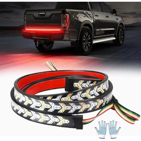 Truck Tailgate Strip Light LED Bar Signal Break Reverse, Arrow Design Turn Signal Strip, Waterproof, Universal Fit, Brake, Red & Amber Sequential Lighting for Car Straight Out
