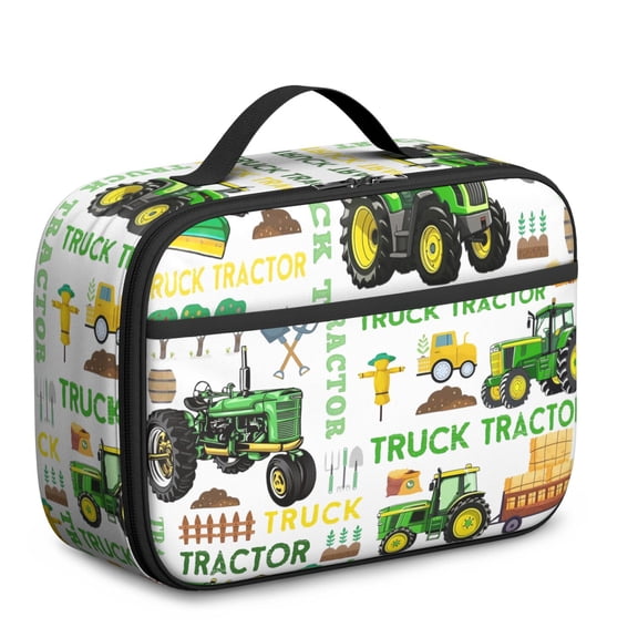 Truck Themed Insulated Lunch Tote - Reusable Lunch Container with Portable Handle, Separate Mesh Compartment for Work & Hiking
