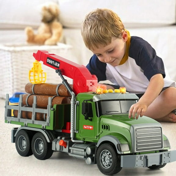 Truck Toddlers Gifts Toys Car for Boys Toy Pull Back Light and Sound, Logging Truck Toys for Kids Farm Toys Vehicle Playset Toy for Boys Ages 3 4 5 6