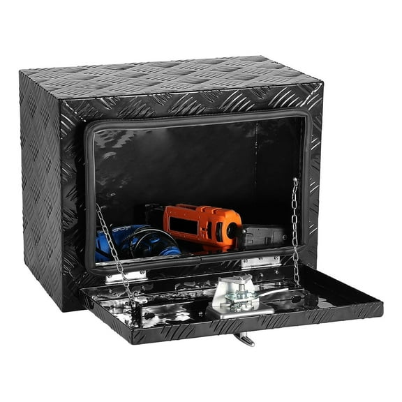 Truck Tool Box, 18x12x14" Underbody Storage Box, Aluminum Diamond Plate Toolbox with Lock, Waterproof Trailer Tool Box for Trucks, Vans, Trailers