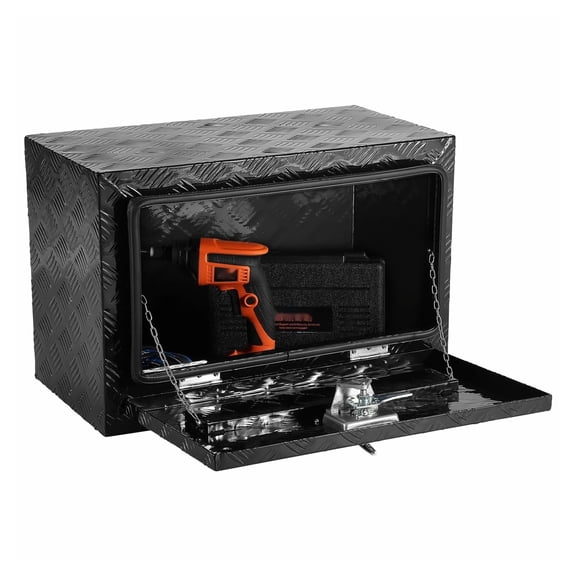 Truck Tool Box, 24x14x16" Underbody Storage Box, Aluminum Diamond Plate Tool Box with Lock, Waterproof Trailer Storage Box for Trucks, Vans, Trailers