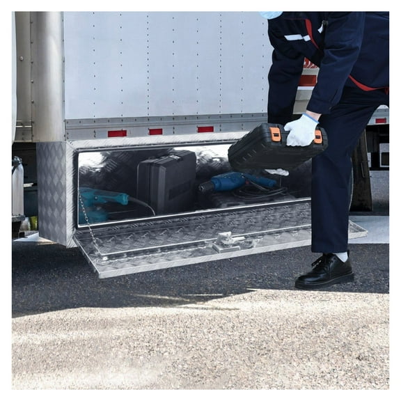 Truck Tool Box 60"17"18", Underbody Storage Box, Heavy Duty Aluminum Diamond Plate Toolbox with Lock, Waterproof Trailer Storage for Truck, Van