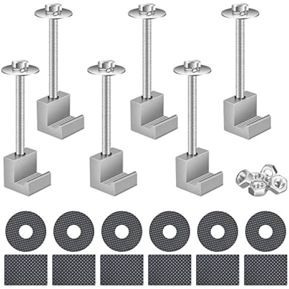 Truck Tool Box Mounting Kit No Drill, Upgraded 304 Stainless Steel Fastener 6 Pcs Silver Pickup Truck Bed ToolBox Mount Clamps, Aluminum Alloy J Hook Crossover Toolbox Tie Downs for Tool Box Fixing