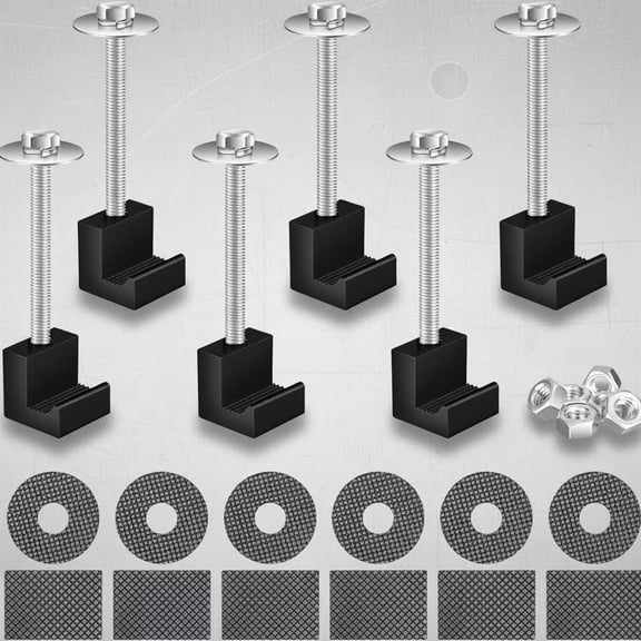 Truck Tool Box Mounting Kit No Drill, Upgraded 304 Stainless Steel Fastener, Black Pickup Truck Bed Tool Box Tie Downs, Aluminum Alloy J Hook Crossover Toolbox Clamps