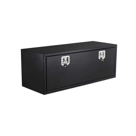 Truck Tool Box Truck Bed Storage, Black Steel Under body Truck Box, Pickup Storage Box, Heavy Duty Diamond Plate Tool Box with Lock and Keys, Waterproof Trailer Storage Box with T-Handle Latch