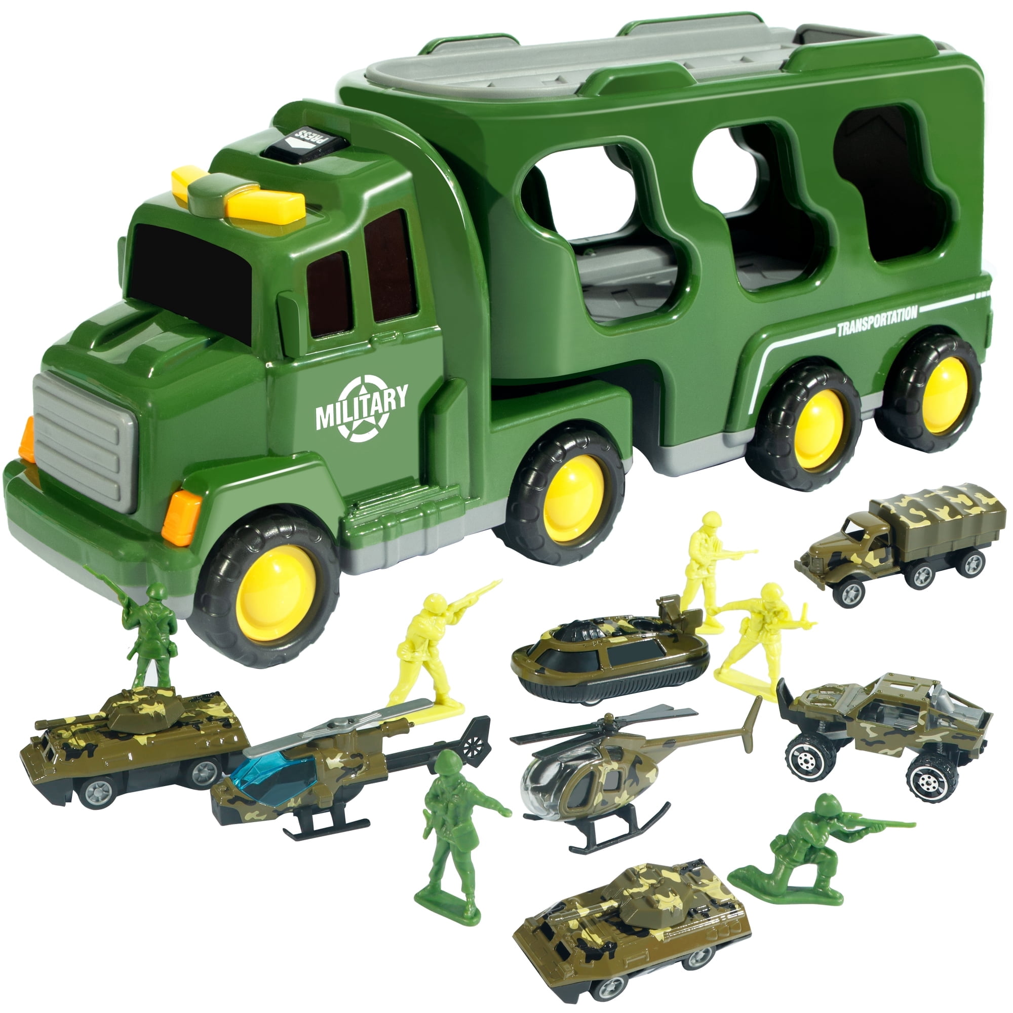 Truck Toys for 3 4 5 6 Years Old Boys Girls - 5 in 1 Carrier Truck Transport for Toddlers 1-3, Friction Power Vehicles for Kids 3-5, Christmas Birthday Gifts - Age 3-9, Green