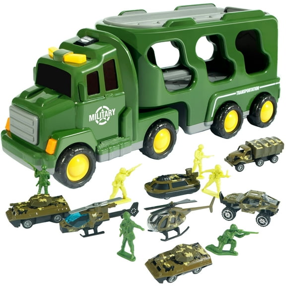 Truck Toys for 3 4 5 6 Years Old Boys Girls - 5 in 1 Carrier Truck Transport for Toddlers 1-3, Friction Power Vehicles for Kids 3-5, Christmas Birthday Gifts - Age 3-9, Green