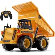 118 Yellow RC Dump Truck Toy with Lights, Sounds and Lifting Bed, Ages 3+