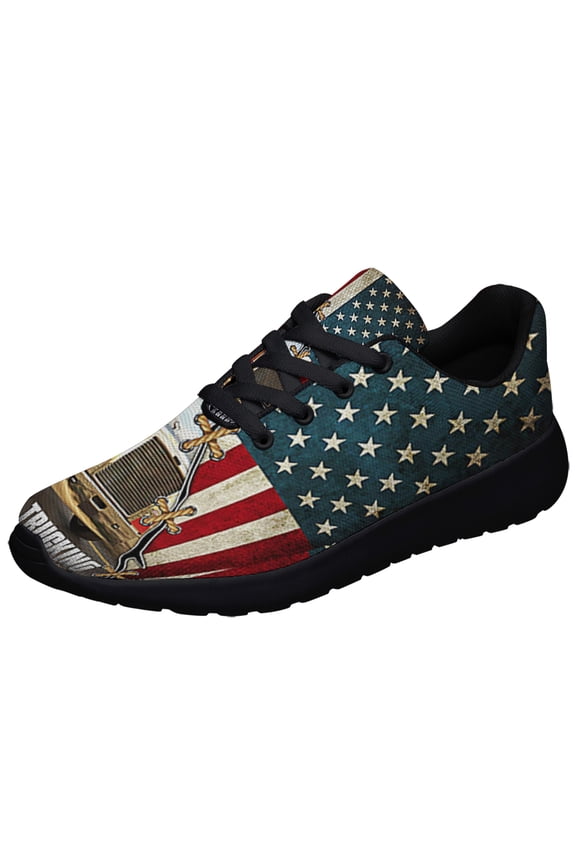 Truck Trucker American flag Keep On Trucking Shoes Sneakers Black Size 6