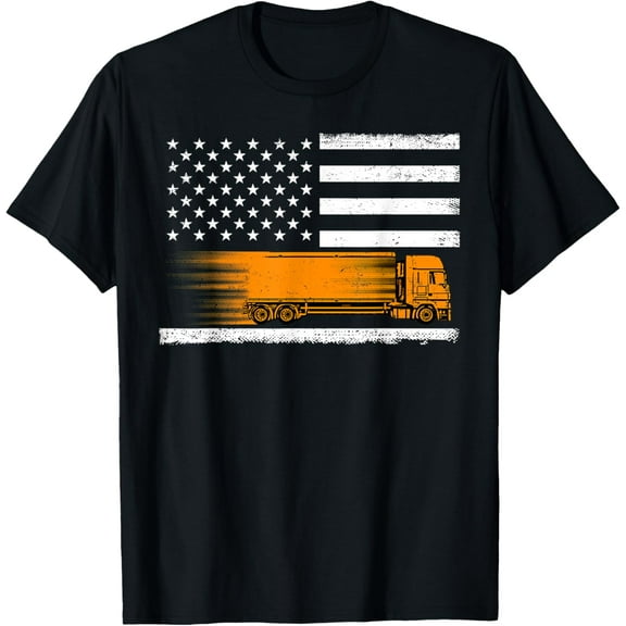 Truck USA America Flag American Trucker Truck Driver Dad T-Shirt100%cotton