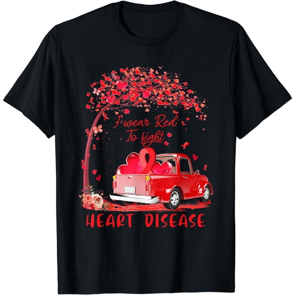 Truck With Red Ribbons I Wear Red To Fight Heart Disease T-Shirt