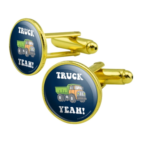 Truck Yeah Funny Humor Round Cufflink Set Gold Color