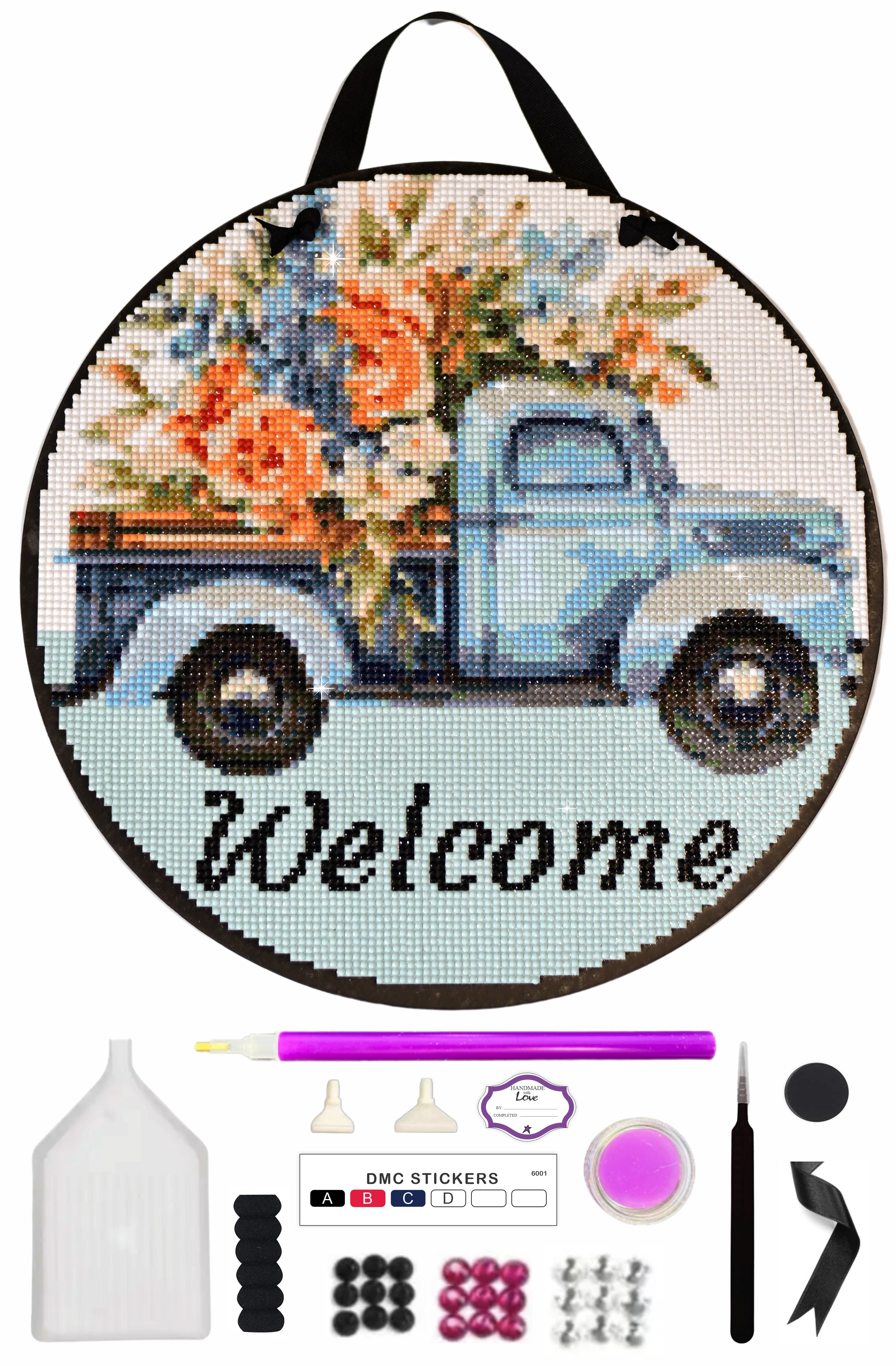 Truck and Flowers Welcome Sign Diamond Painting Kit