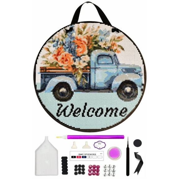 Truck and Flowers Welcome Sign Diamond Painting Kit