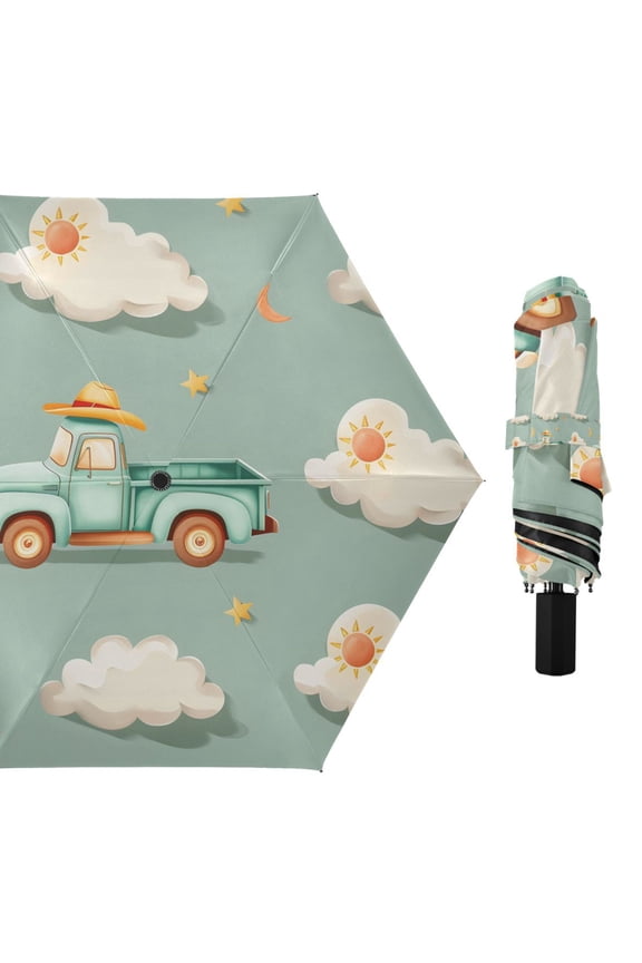 Truck and Straw Hat Compact Sun Umbrella Windproof Travel Umbrellas for Rain Strong Portable UV Protection