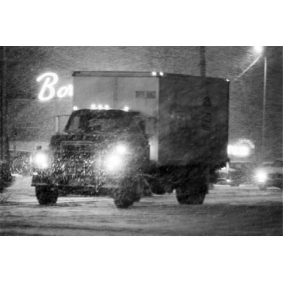 Truck in Blizzard at Night Poster Print 18 x 24 in.