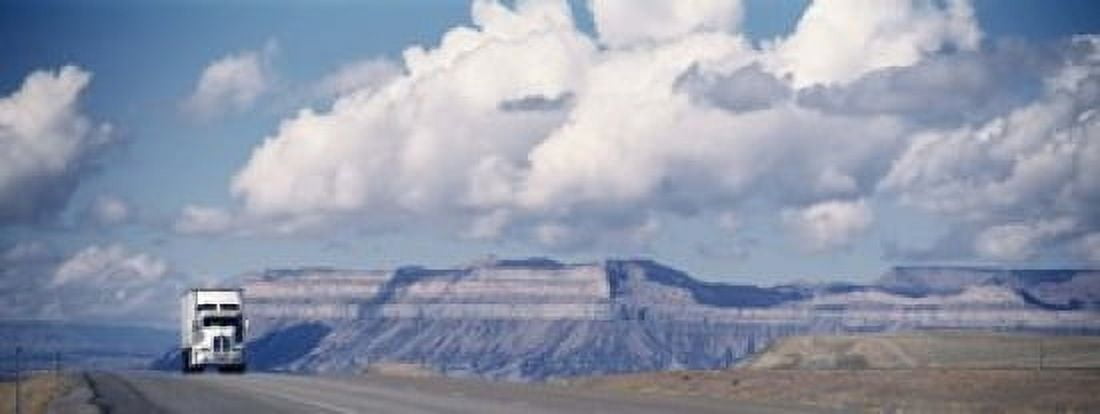 Truck on the road Interstate 70 Green River Utah USA Canvas Art - Panoramic Images (15 x 6)