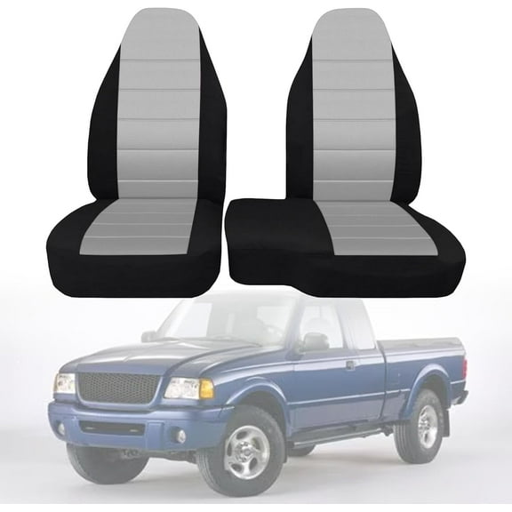 2-Pack Gray 60/40 Cloth High-Back Bench Seat Covers for 1998-2003 Ford Ranger XLT (No Console)