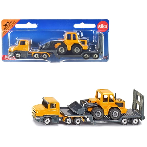 Truck with Low Loader Trailer and Front Loader Yellow Diecast Model by Siku