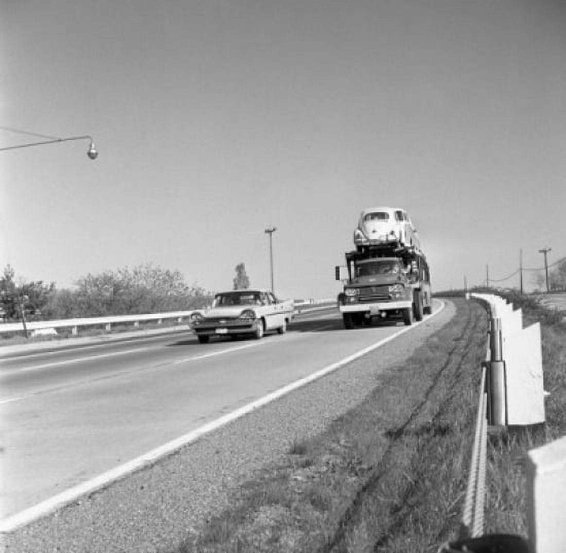 Truck with cars on road Canvas Art -  (24 x 36)