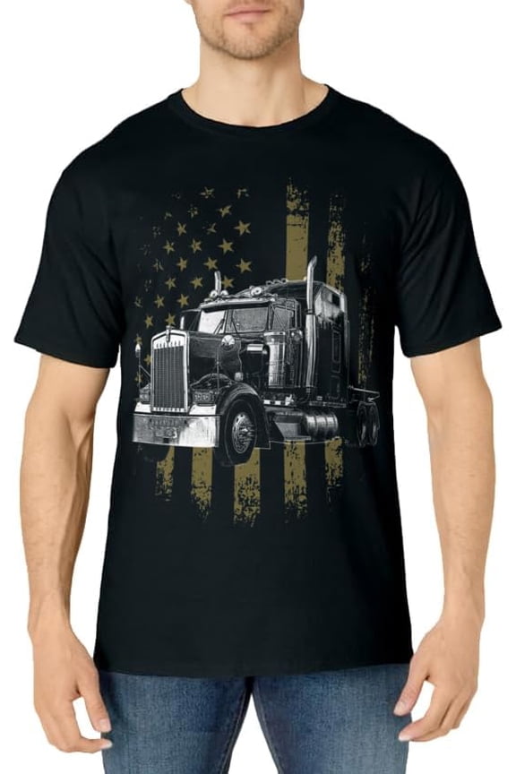 Trucker American Flag Big Rig Semi-Trailer Truck Driver Gift T-Shirt