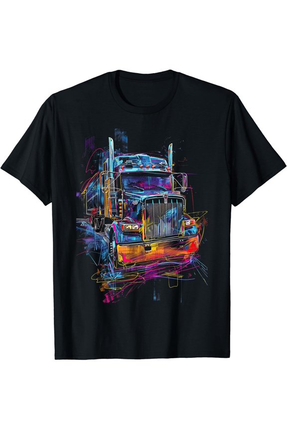 Trucker American Flag Big Rig Semi-Trailer Truck Driver T-Shirt, Vintage Birthday Gift