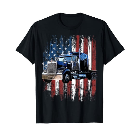 Trucker American Flag Garden Flag - Large Truck Illustration with Faded Flag Background - Double Sided Weather Resistant Outdoor Decor