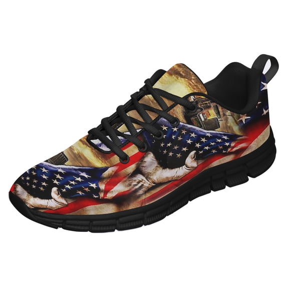 Trucker American Shoes for Men Women Running Shoes Lightweight Walking Sneakers Mesh Athletic Sport Shoes Black Size 10.5