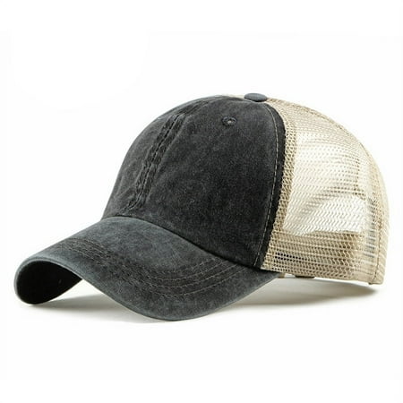 Trucker Ball Cap Mesh Beige Back Adjustable Hat Snapback 2-Tone Cap 6 Panel (Black)
