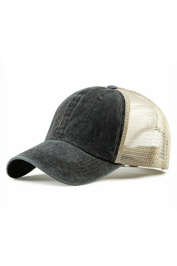 Trucker Ball Cap Mesh Beige Back Adjustable Hat Snapback 2-Tone Cap 6 Panel (Black)