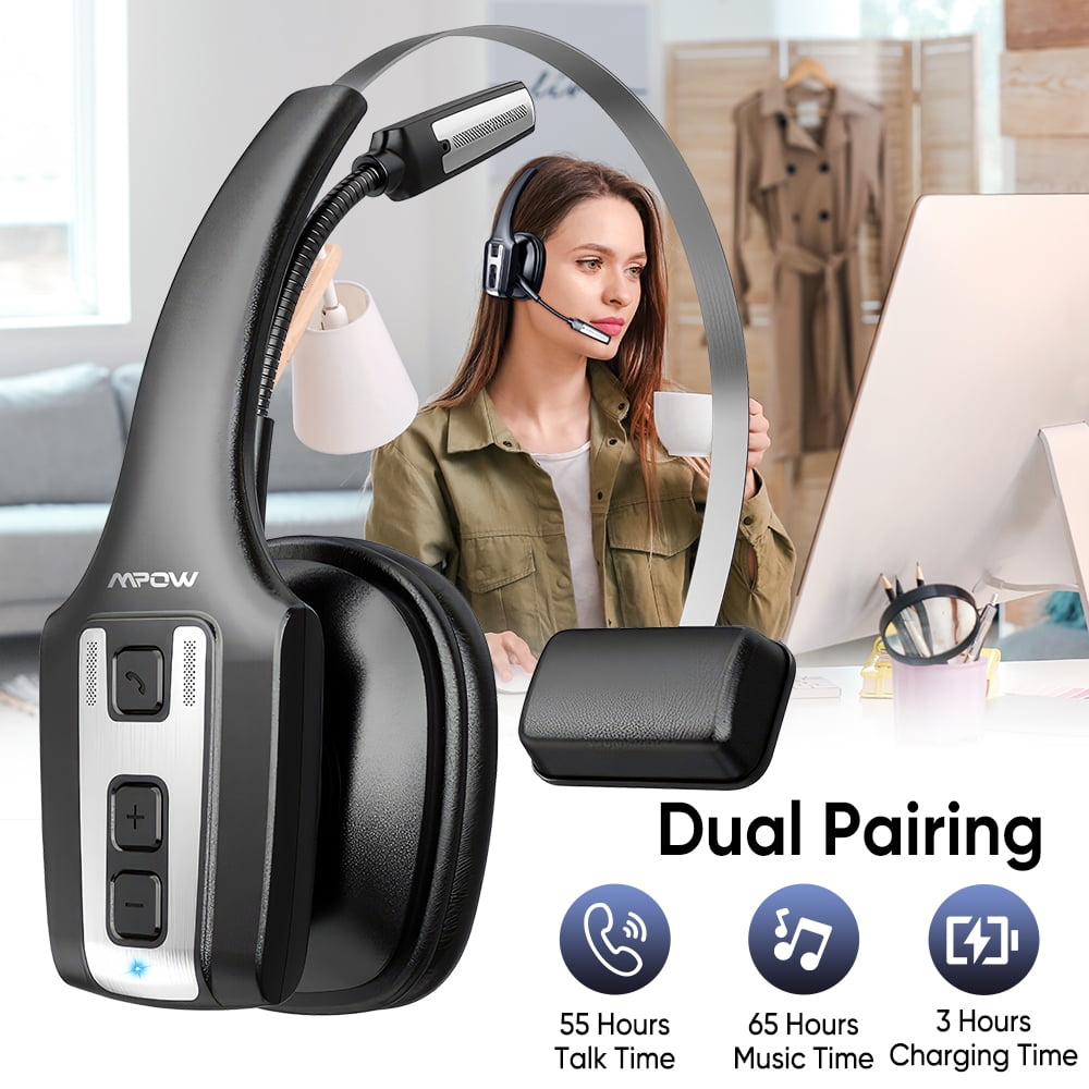 Trucker Bluetooth Headset with ENC Noise Cancellation Microphone, Trucker Headset with 60+Hrs Talk Time & Mute Button, Multipoint Connection, Bluetooth Headsets Fit for Truck Drivers/Cell Phones