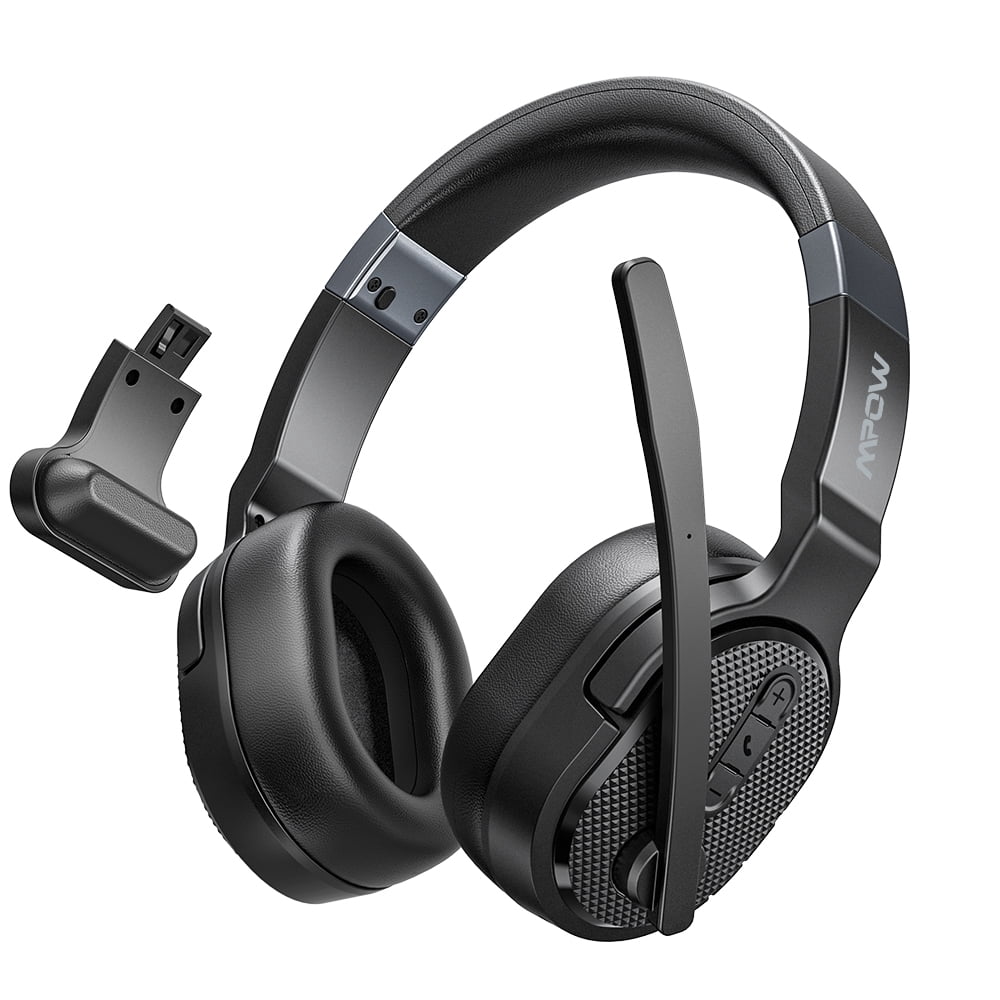Trucker Bluetooth Headset, Noise Canceling Wireless Single and Dual Ear Headphones Bluetooth with Microphone & Dongle, 3 EQ Music Modes Headphones with Mute for PC Phone Laptop Office Home