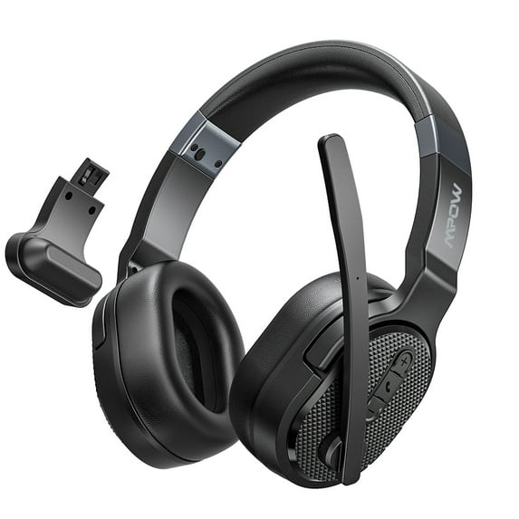 Trucker Bluetooth Headset, Noise Canceling Wireless Single and Dual Ear Headphones Bluetooth with Microphone & Dongle, 3 EQ Music Modes Headphones with Mute for PC Phone Laptop Office Home