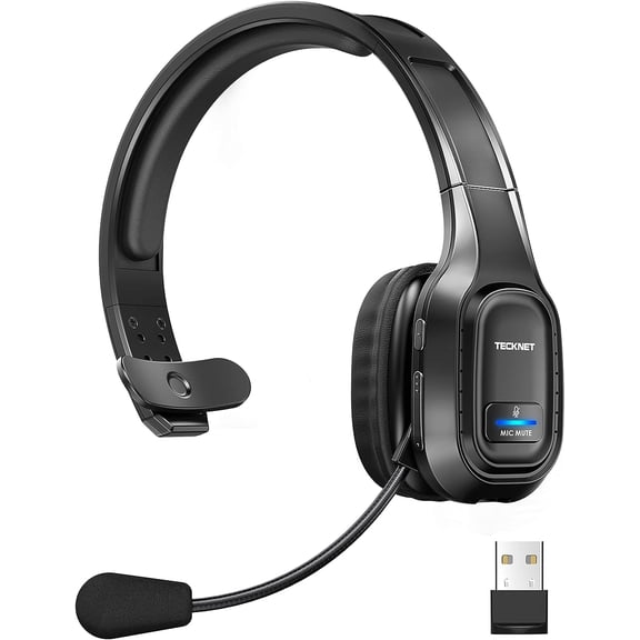 Trucker Bluetooth Headset, Headphones with Microphone AI Noise Canceling Wireless On Ear Hands Free Headset for Cell Phone Computer Office Home ()